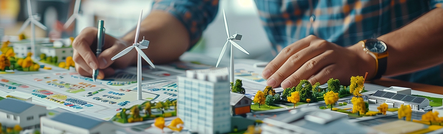 Maquete de um sistema de energia eólica