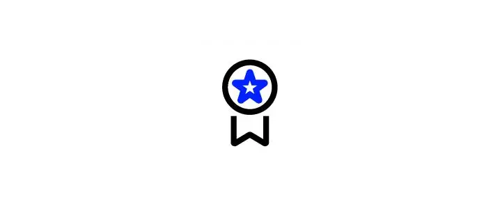 Ícone de medalha com uma estrela azul no centro e uma fita pendente